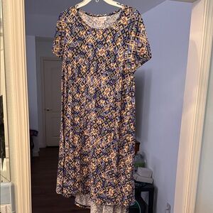 LuLaRoe Blue and Orange Geometric High Low Carly Dress